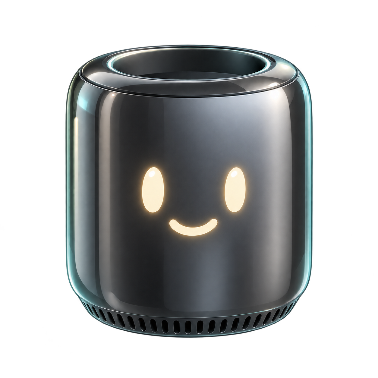 A smiling 2013-style cylindrical Mac Pro